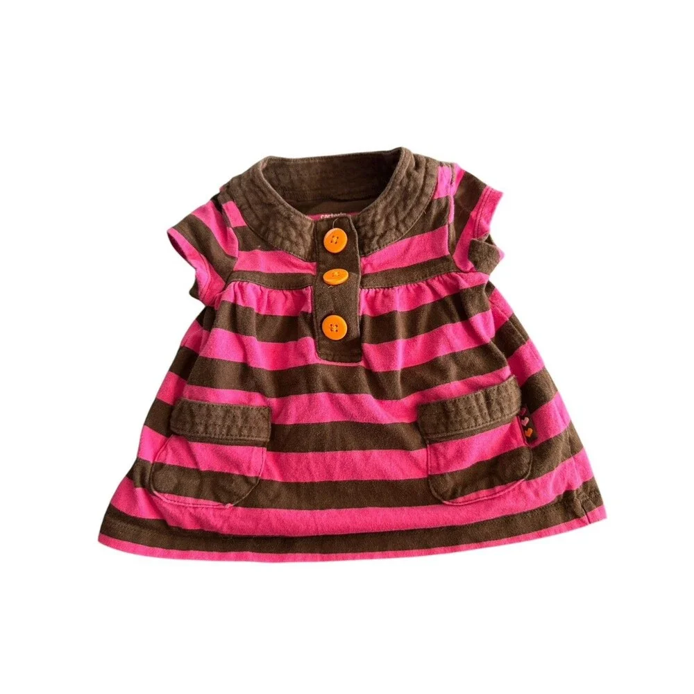 Carters Dress Pink & Brown With Orange Buttons 6 Months‎ Cute Adorable Baby Gift